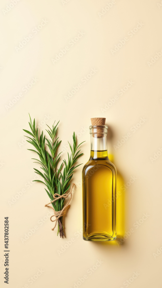 This is a stock photo featuring essential ingredients of the Mediterranean diet, prominently showcasing a bottle of olive oil with sprigs of basil and rosemary. This is a stock photo featuring essential ingredients of the Mediterranean diet, prominently showcasing a bottle of olive oil with sprigs of basil and rosemary.