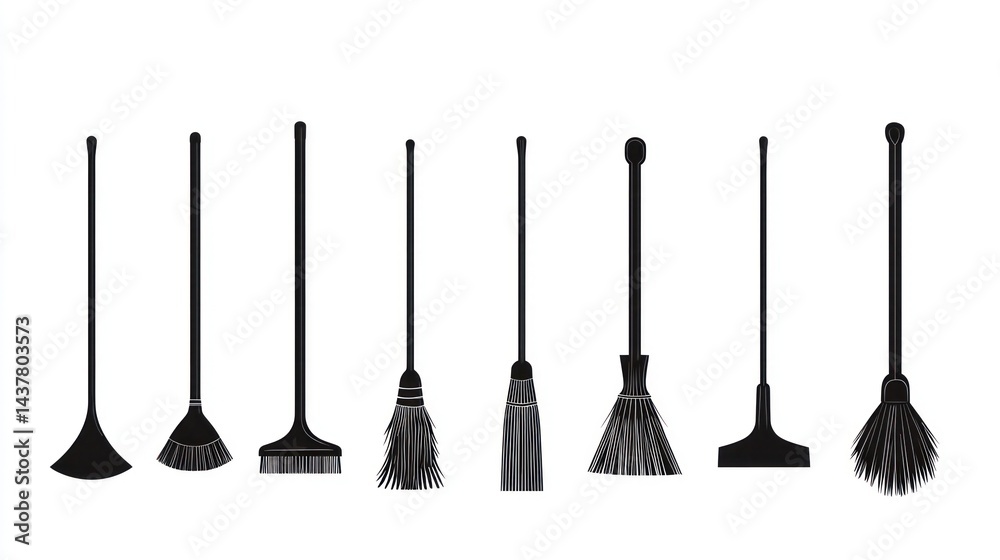 Naklejka premium Cleaning broom collection isolated background