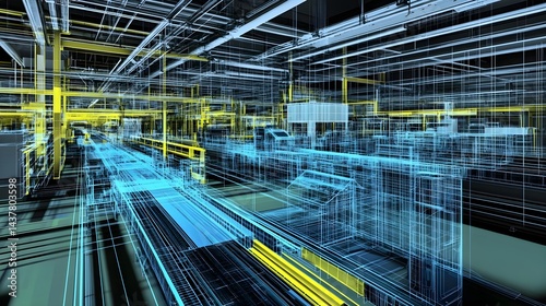 Vibrant Illustrated Factory Layout Showcasing Assembly Processes