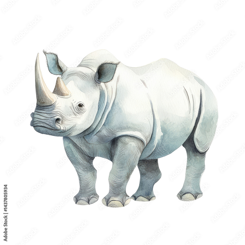 Fototapeta premium Isolated Javan Rhino Illustration Featuring Unique Characteristics and Natural Beauty in a Detailed Artistic Style