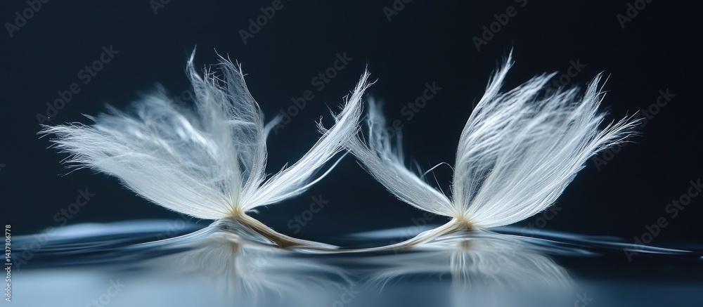 Fototapeta premium Dandelion Seeds Reflecting, Dark Background