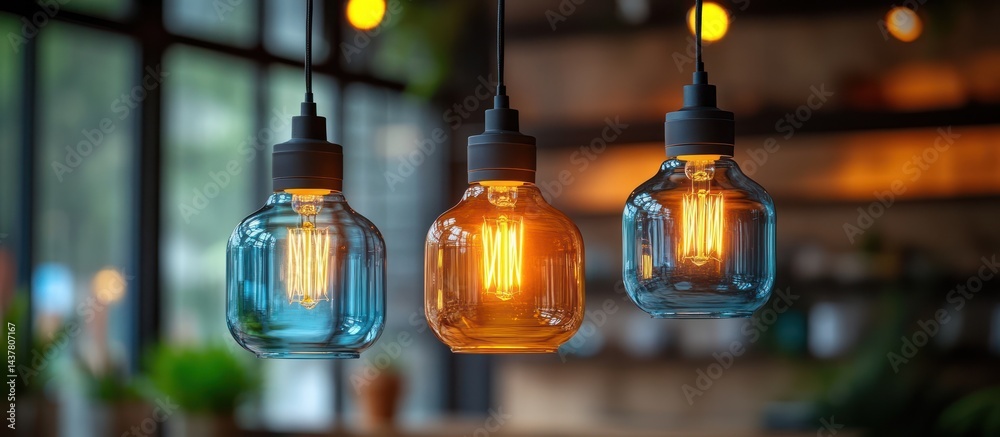 Obraz premium Cafe Bulbs Glow, Indoor Lighting
