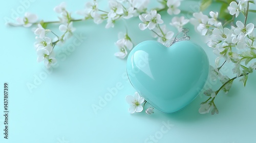 Teal heart with spring blossoms, and pastel.
