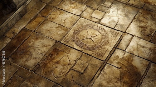 Wallpaper Mural Intricate stone floor design, ancient symbols, dungeon Torontodigital.ca