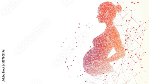 Abstract Pregnant Woman with Embryo, Low Poly Wireframe Side View, Medical Pregnancy Concept Vector Illustration, Connected Dots and Triangles, Minimalist SVG Art