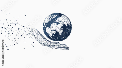 Abstract Polygonal Earth in Hand with Starry Background - Minimalist Connection Concept for Global Business and Technology Illustrations