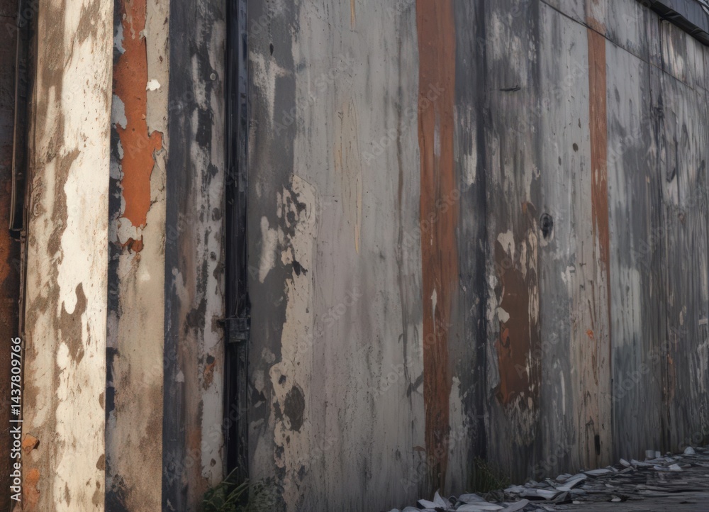 Grimy urban industrial scene; peeling paint, corroded metal elements , close up, industrial architecture Grimy urban industrial scene; peeling paint, corroded metal elements , close up, industrial architecture