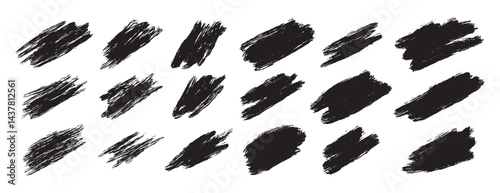 scratch, accidental touch black paint, ink brush stroke shapes, brush lines. Vector dirty grunge elements.