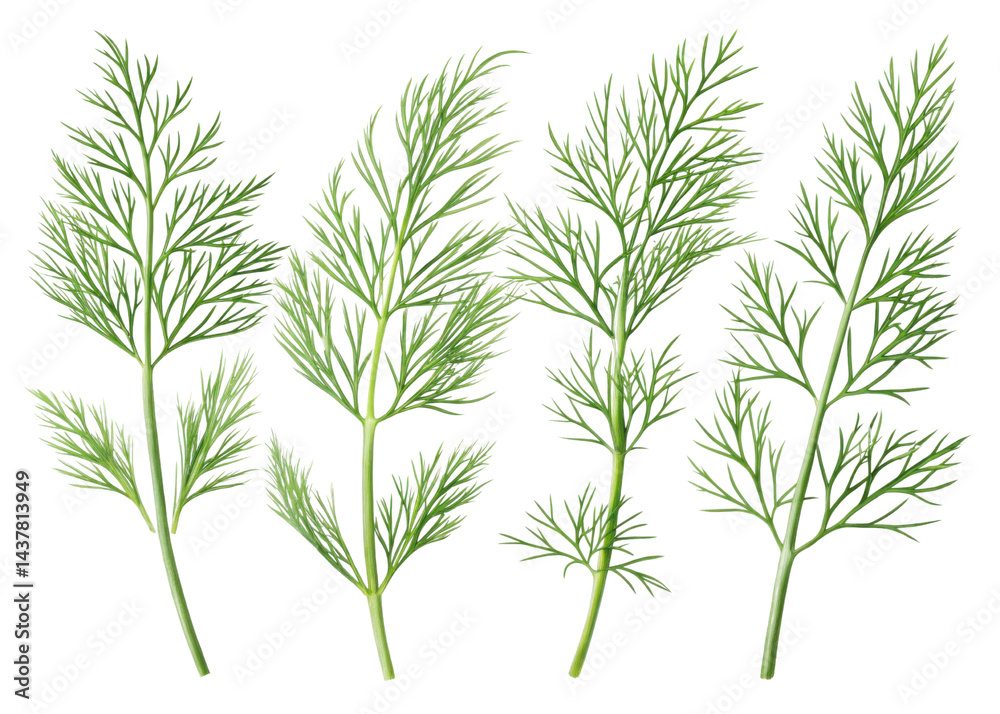 Obraz premium Fresh dill leaf with delicate green feathery leaves isolated on transparency background perfect for culinary use and natural decoration