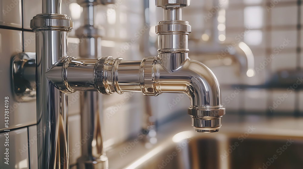 Close-up of Chrome Plumbing Fixtures in a Kitchen Close-up of Chrome Plumbing Fixtures in a Kitchen