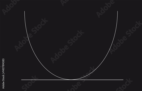Mathematical Parabola Touching a Horizontal Line in a Minimalist Black-and-White Design. 