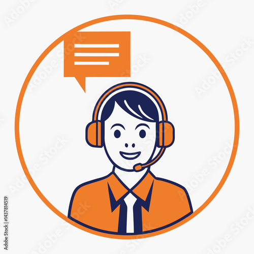 Happy Customer Service Agent with Headset and Speech Bubble