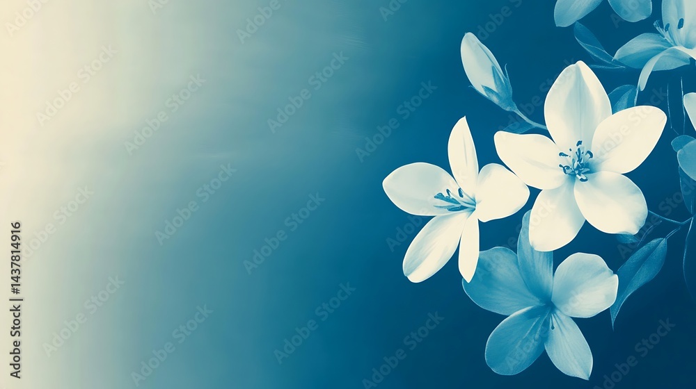 Fototapeta premium White flowers with blue background, and nature.