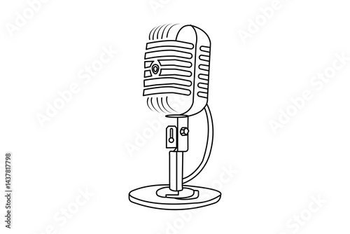 Microphone one line drawing of outline isolated vector icon illustration