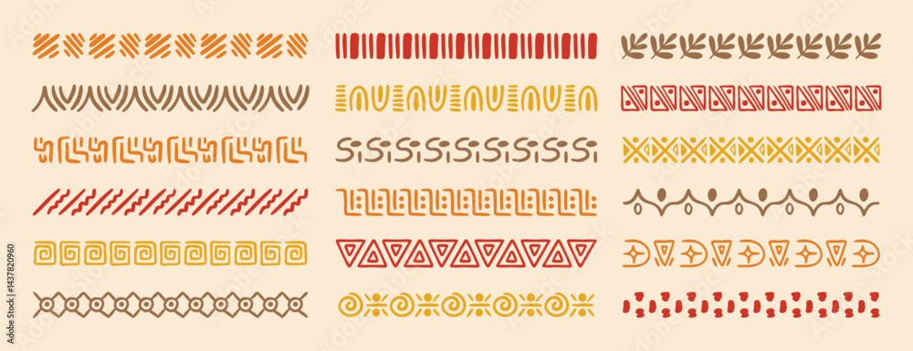 African tribal ethnic motive border doodle hand drawn style from geometrical shapes. boho scandinavian srtoke, traditional native decor.