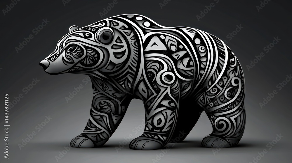 Fototapeta premium Ornate Bear Silhouette on Dark Background (1)