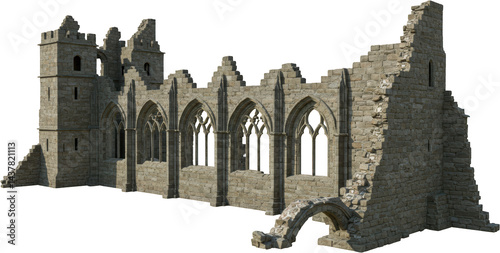 Ancient Stone Ruins Crumbling Medieval Church Wall and Archway