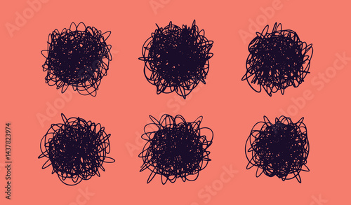 Chaos and brain line doodle icon stress and anxiety scribbles. Thinking and mental challenges and mind scribbles.