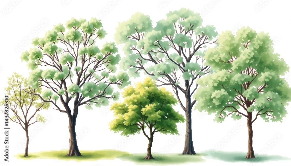Obraz premium Ethereal watercolor trees presenting serene natural beauty for environmental and ecological design projects