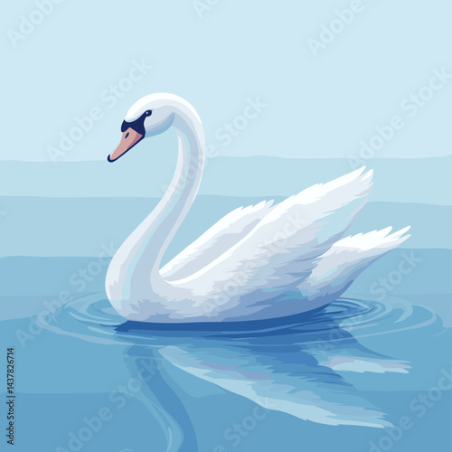 	Elegant white swan swimming on lake