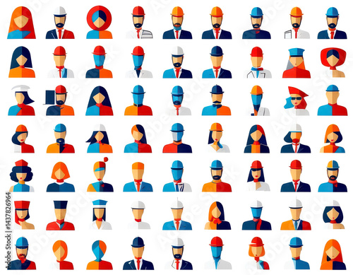 set of icons of avatars, group of people in cartoon, comics of persons