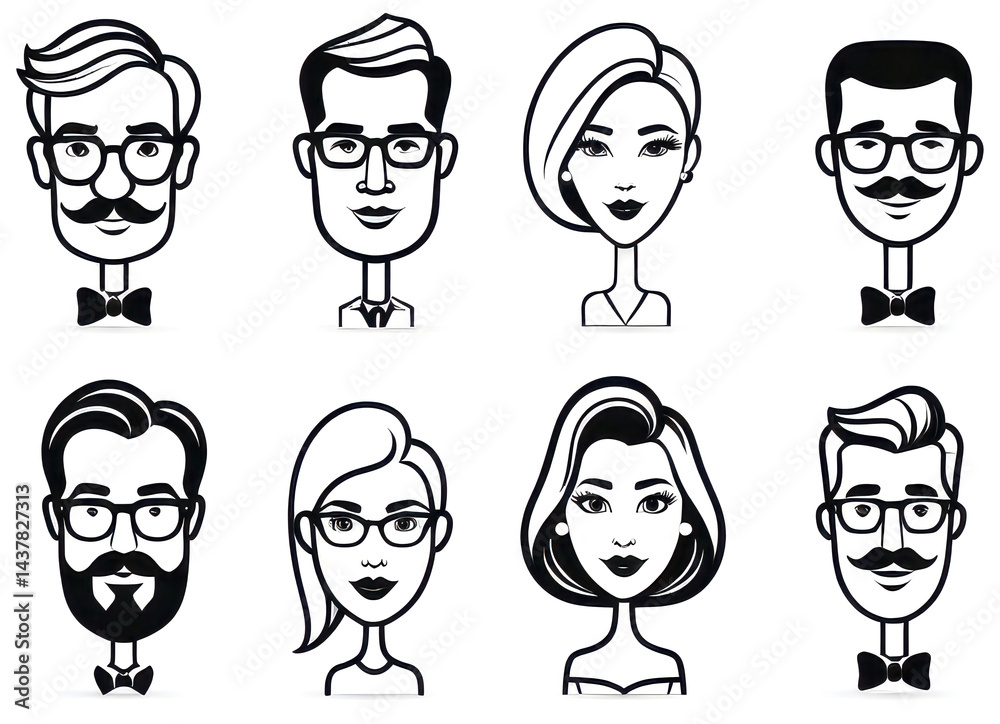 set of icons of avatars, group of people in cartoon, comics of persons set of icons of avatars, group of people in cartoon, comics of persons