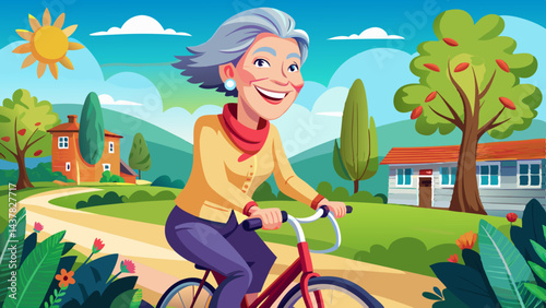 close up Mature woman smiling outdoors on a bike