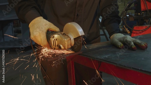Konstfotografi Precision Metal Cutting with an Angle Grinder in a Workshop for Quality Craftsmanship