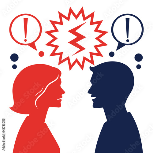 Silhouette of a Couple Arguing with Exclamation Points