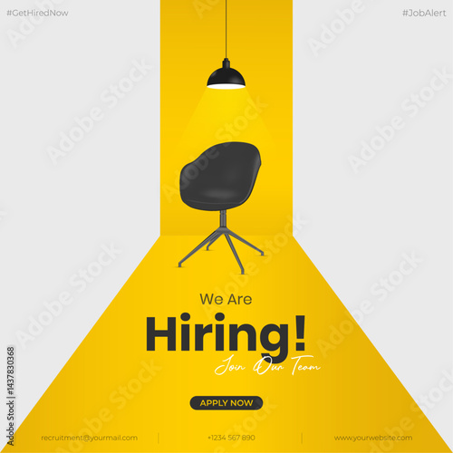 We are hiring and join our team social media post design. Hiring recruitment open vacancy. Hiring employee flyer template vector illustration