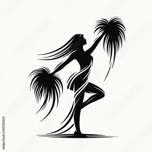 Cheerleader dancing with pom-poms in a minimalist design  
