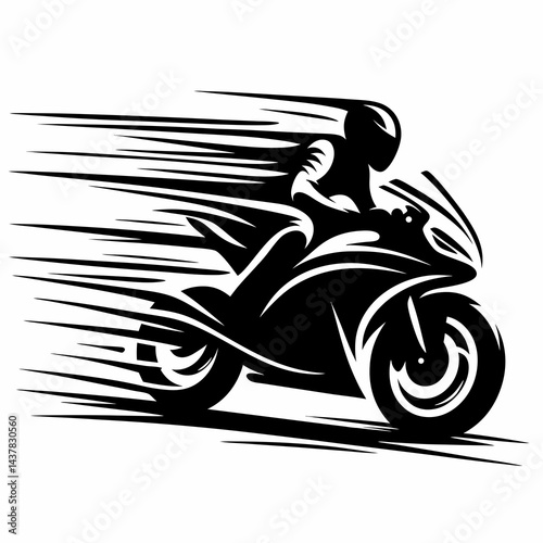 Motorcyclist racing with speed in a dynamic black silhouette  