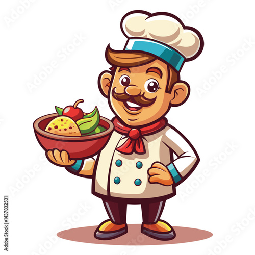 Cartoon chef holding a bowl of food
