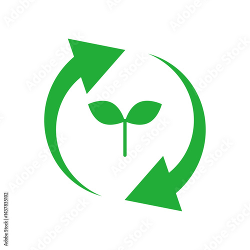 真ん中に葉っぱがある緑色のリサイクルアイコン
A green recycle icon with a leaf in the middle