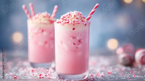 Sparkling pastel drinks with candy cane stirrers