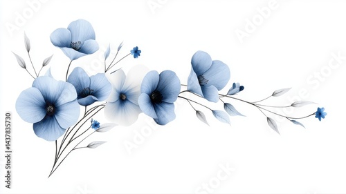 Floral Arrangement of Blue Poppies blue poppies floral arrangement watercolor illustration serene