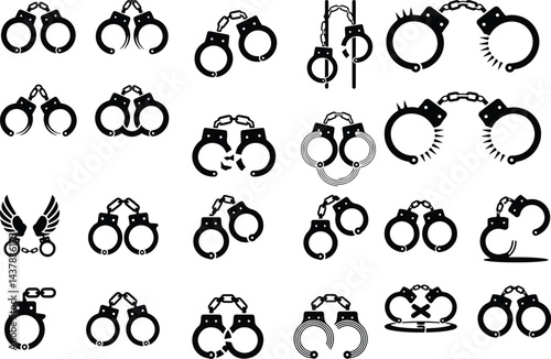 Handcuff Silhouette Collection | Law and Arrest Icon Set Police Handcuff Silhouette Set | Crime and Justice Outline