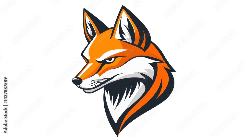 Fototapeta premium Majestic fox head, profile view, white background, mascot design