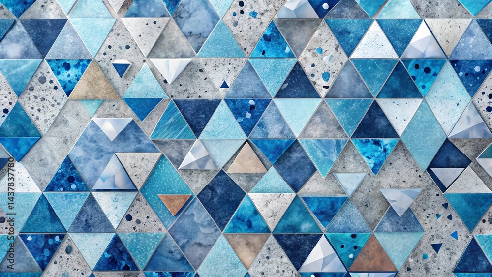 Fototapeta premium Abstract Geometric Triangular Mosaic Pattern in Shades of Blue and Gray with Textured Surfaces