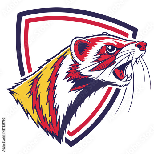 Fierce ferret head graphic design, protected by shield