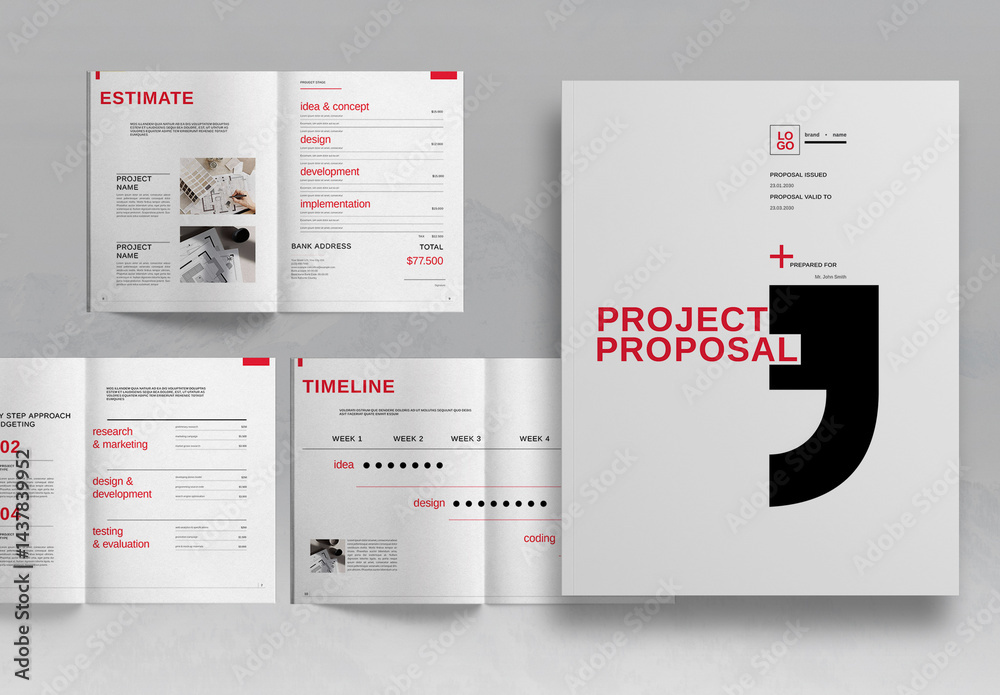 Red Project Business Proposal Brochure Layout Stock Template | Adobe Stock