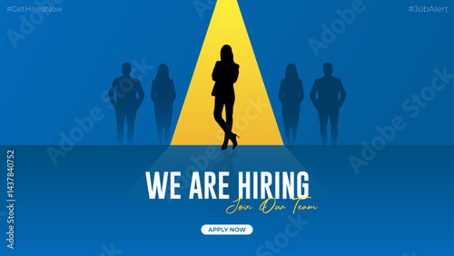 We are hiring and join our team banner design. Hiring recruitment open vacancy. Hiring employee social media post vector illustration