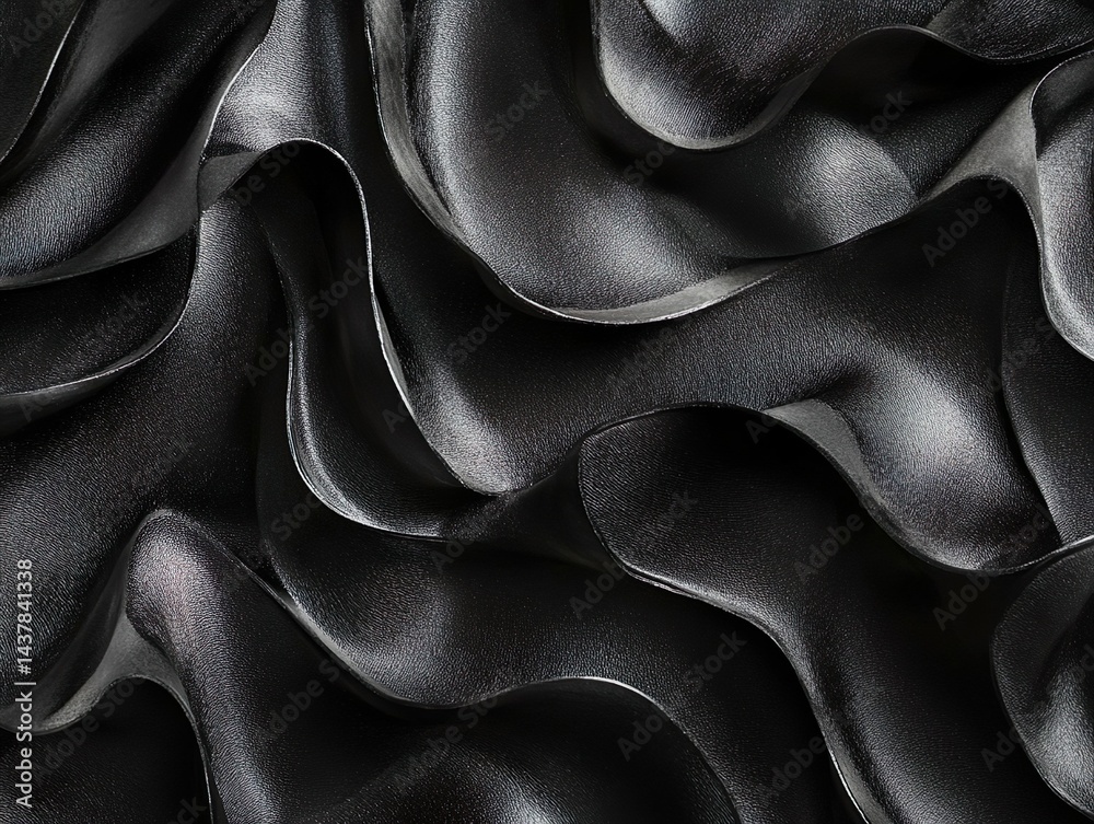 Obraz premium Smooth, undulating waves of dark grey material with a subtle sheen, possibly silk or satin, create an elegant and fluid abstract background texture.
