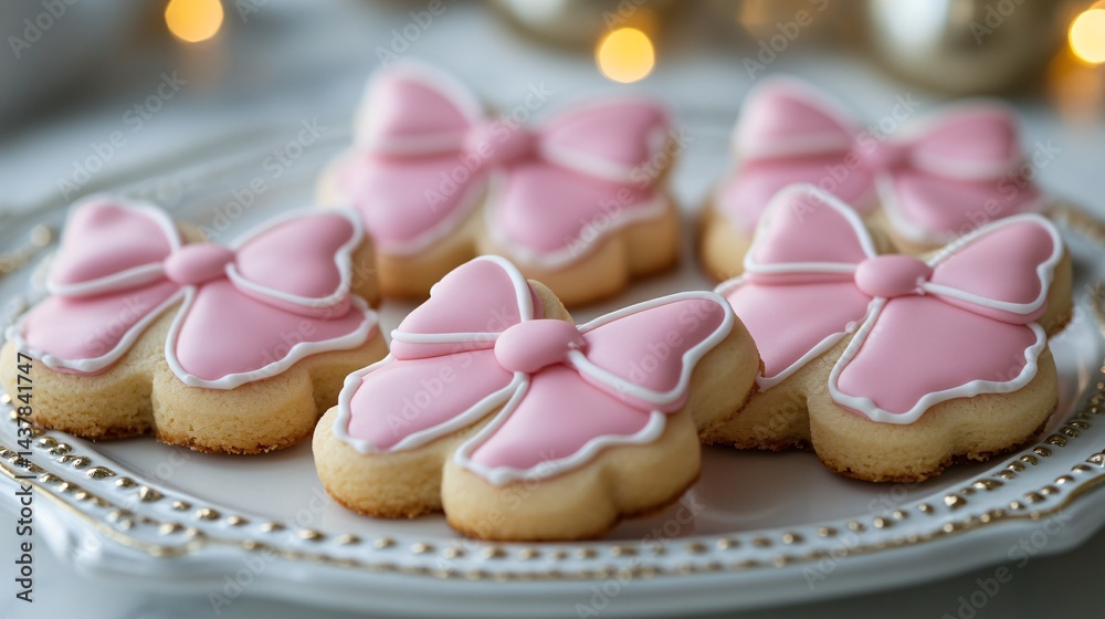 Soft pink sugar cookies shaped like bows and clouds Soft pink sugar cookies shaped like bows and clouds