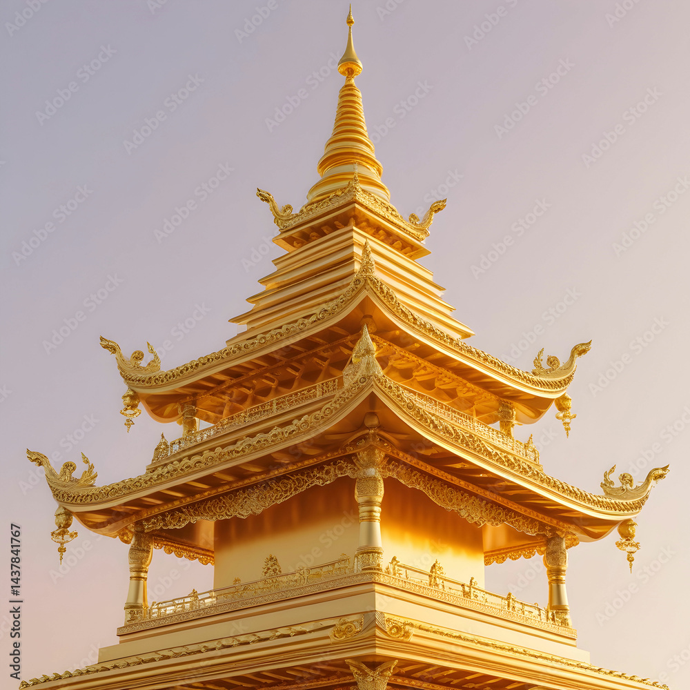 Fototapeta premium Attractive Golden Pagoda isolated on transparent background