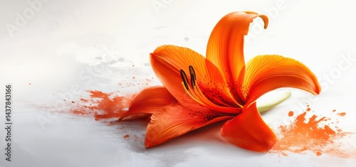 Radiant orange blossom with abstract splashes
