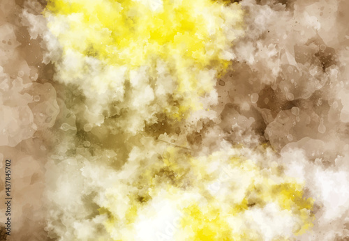 Wispy clouds in sunlight by darker clouds at sunset in springtime. Colorful Yellow smoke Isolated black background. Fog texture.