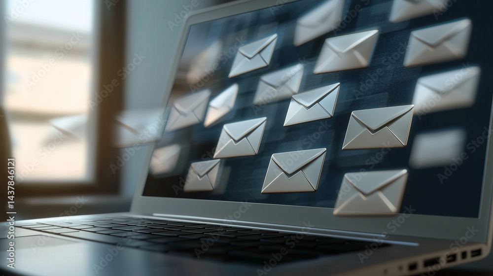 A laptop screen full of unread emails