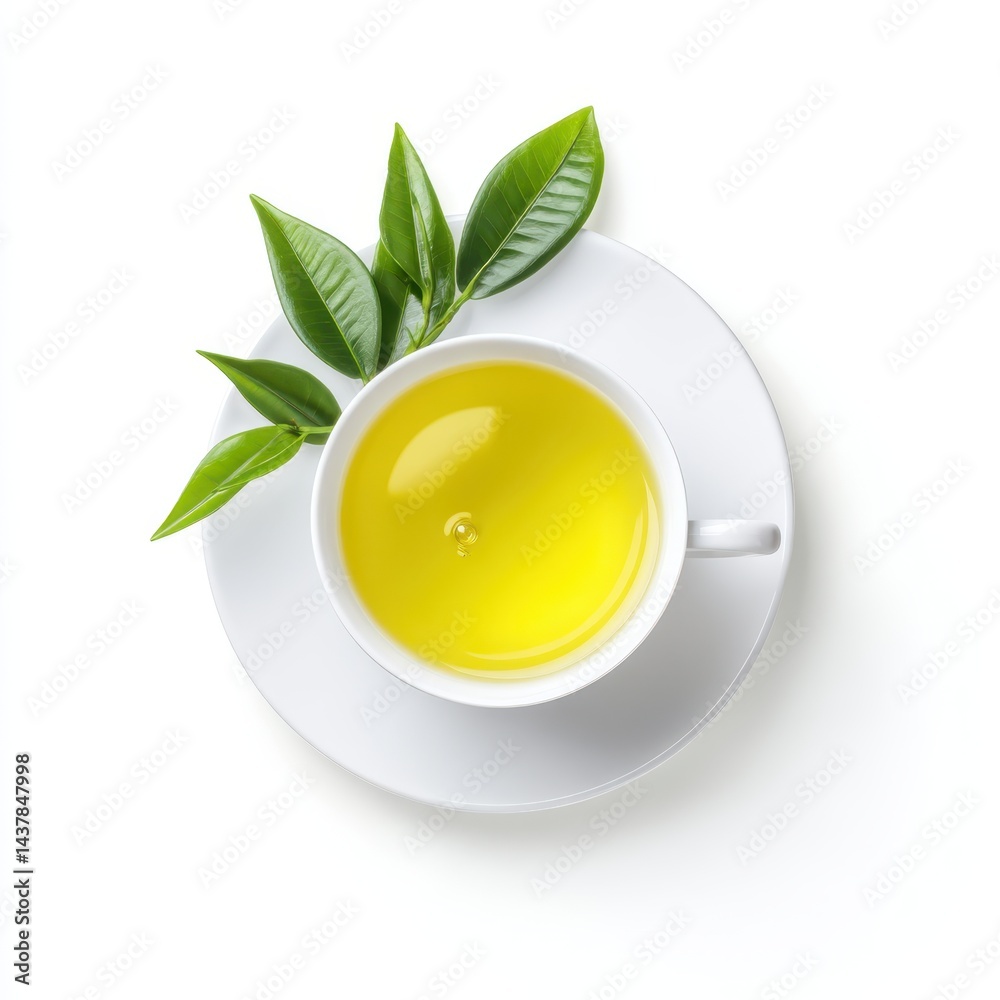 custom made wallpaper toronto digitalCup of green tea with leaves on plate on white background