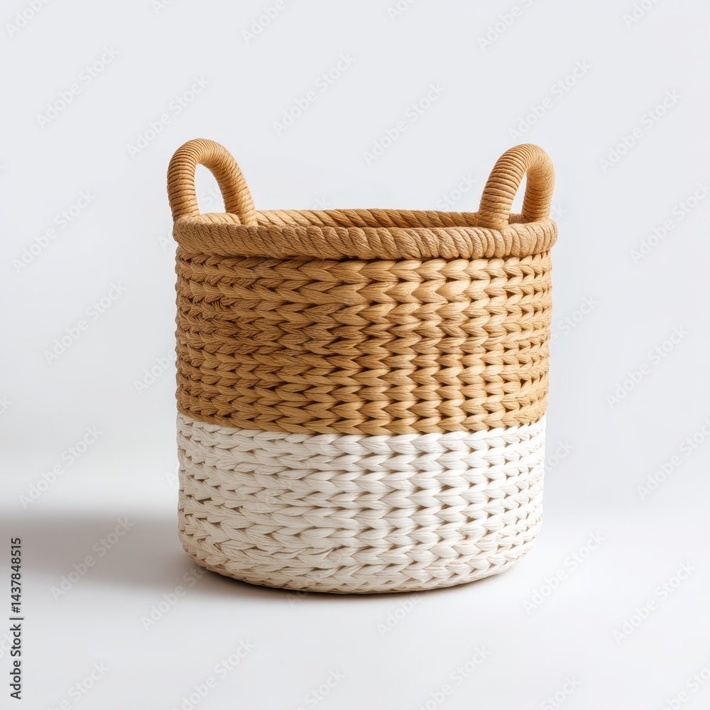 Obraz premium Woven basket with handles isolated on white background